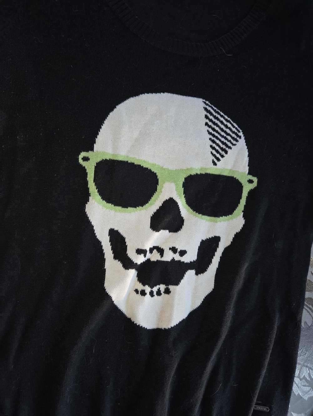 Volcom Black Skull Sweater with Lime Accents